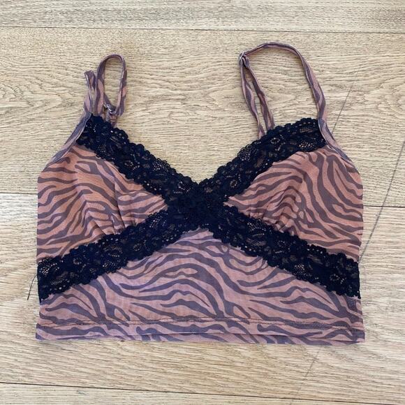 Adika Zebra Mesh and Lace Crop Top in Brown & Black - Picture 1 of 3